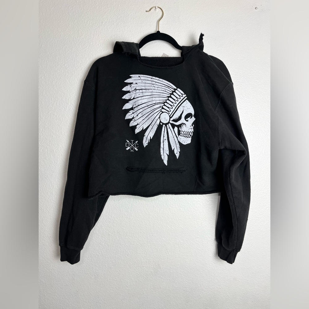 Black Cropped Skull Hoodie